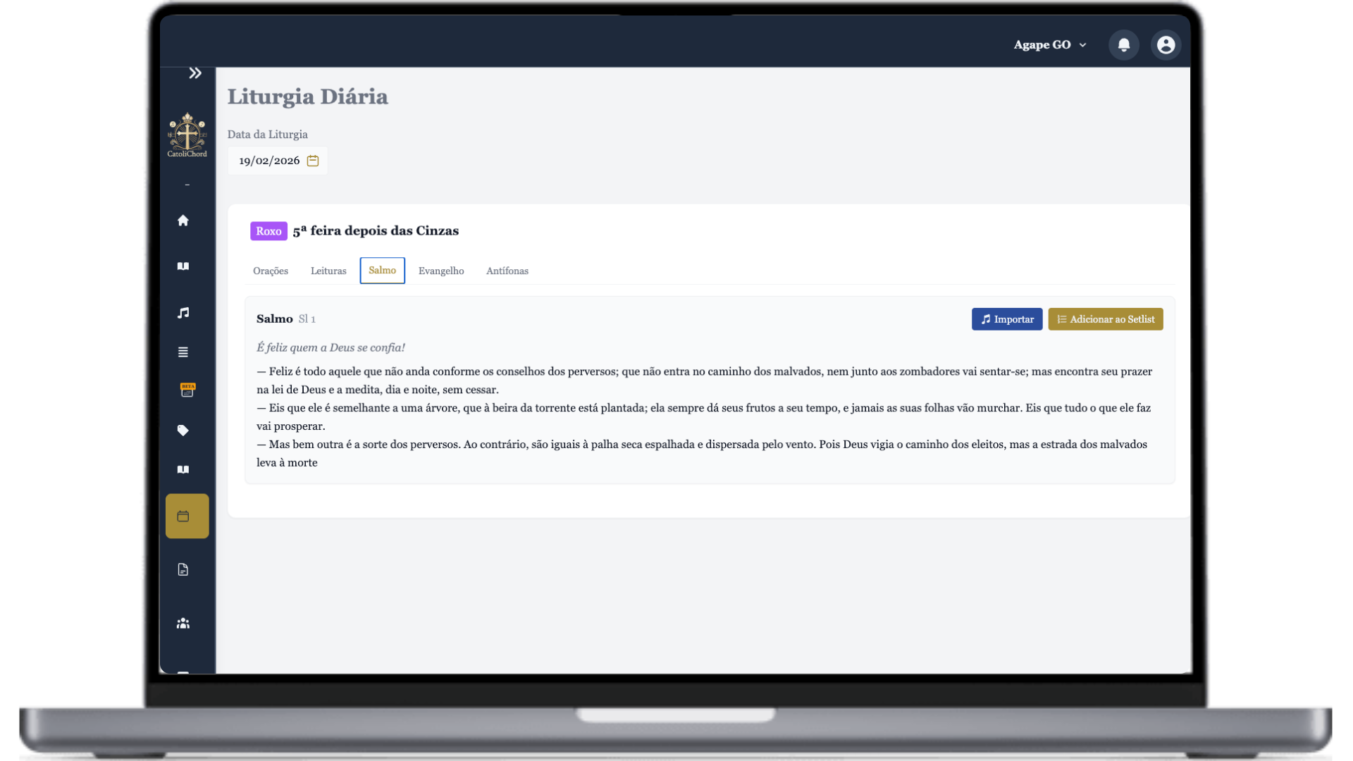 Screenshot da Liturgia Diária