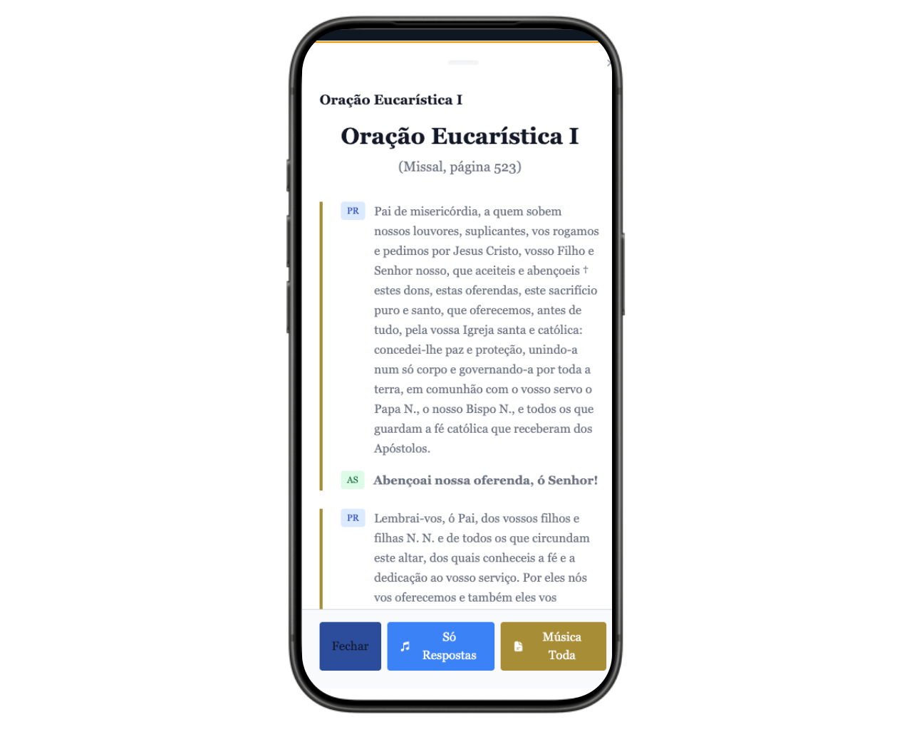 Screenshot da Oração Eucarística