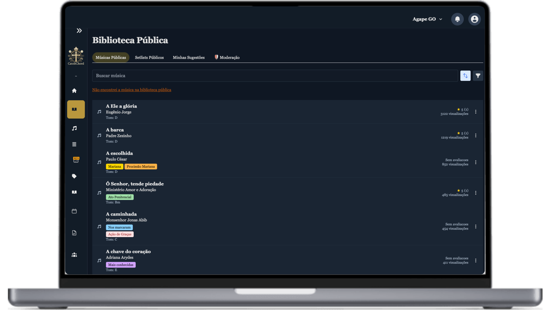 Screenshot da Biblioteca de Cifras